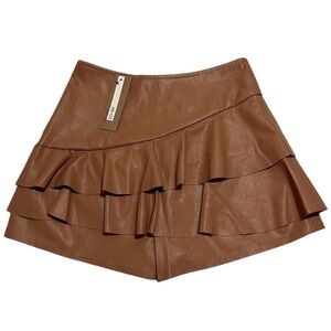 Do + Be Brown Faux Leather Skirt/Skort with Ruffles